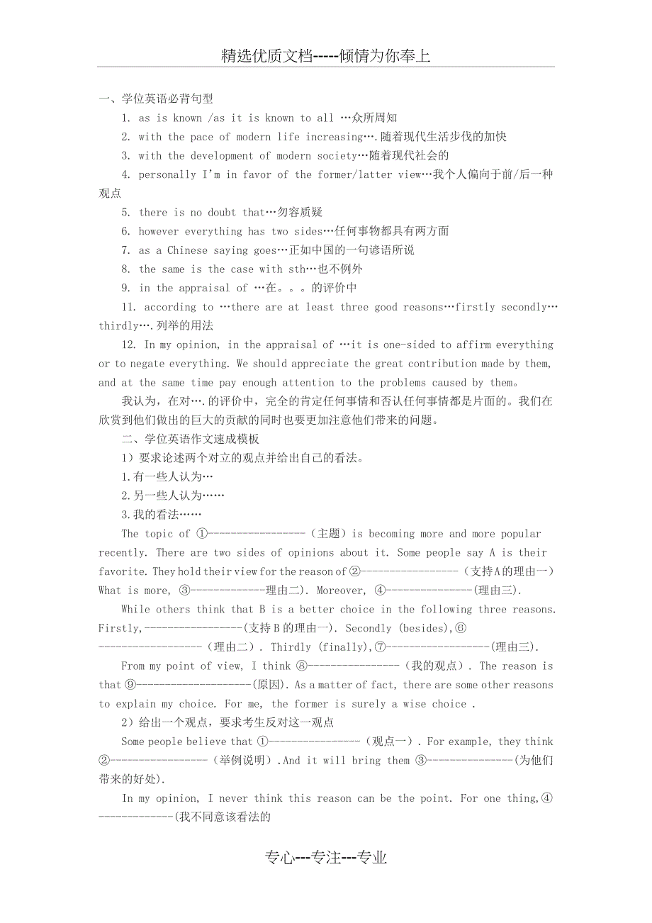 学位英语作文万能模版_第1页