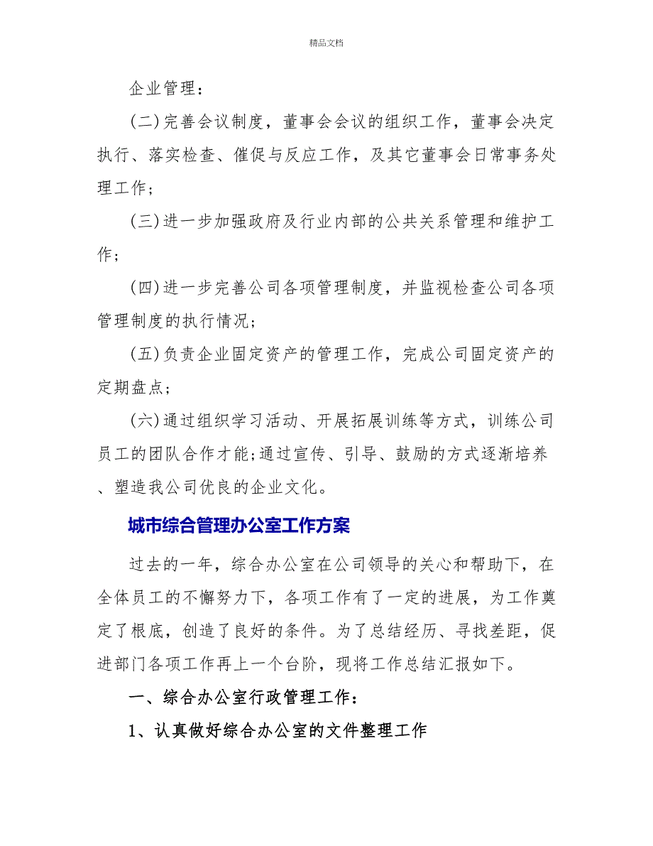 城市综合管理办公室工作计划范文精选_第2页