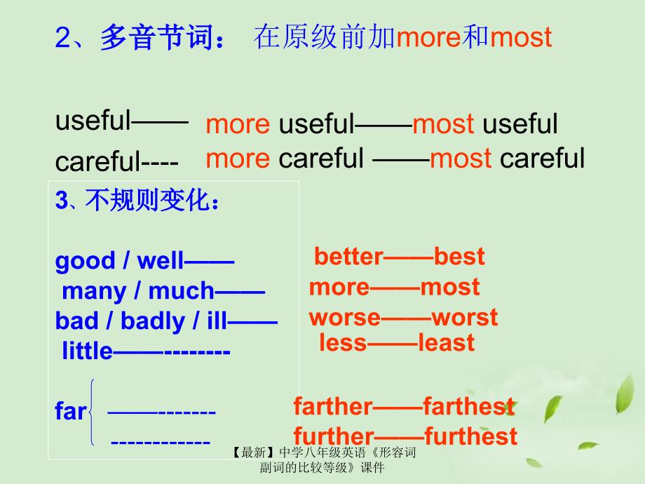 最新八年级英语形容词副词的比较等级课件_第3页