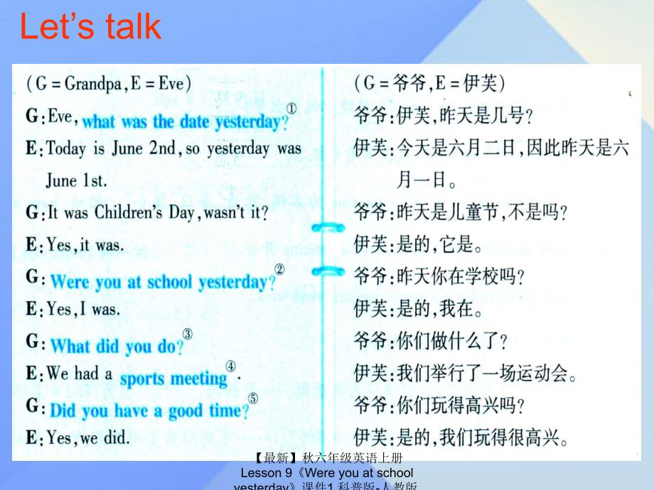 最新六年级英语上册Lesson9Wereyouatschoolyesterday课件1科普版人教版小学六年级上册英语课件_第4页