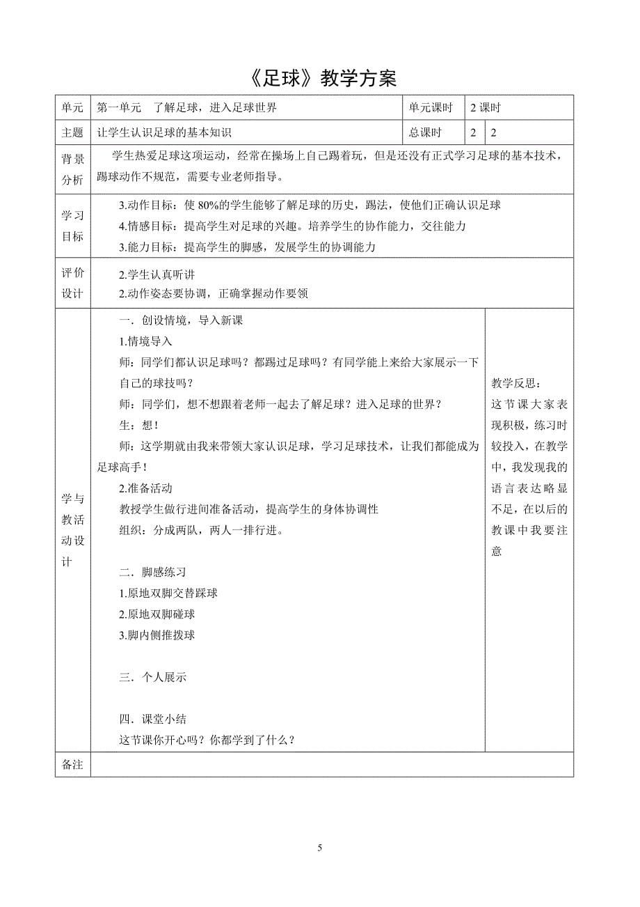 足球校本课程课程纲要和教学方案表格及分享课_第5页