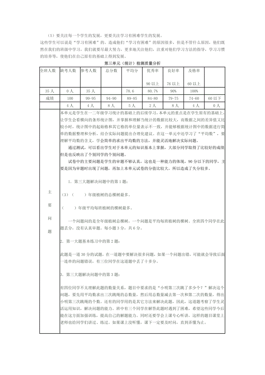 人教版数学(三下)单元试卷分析_第3页