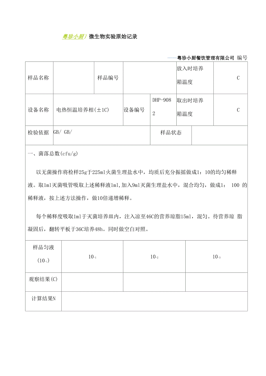 大肠菌群菌落总数检验报告原始记录_第1页