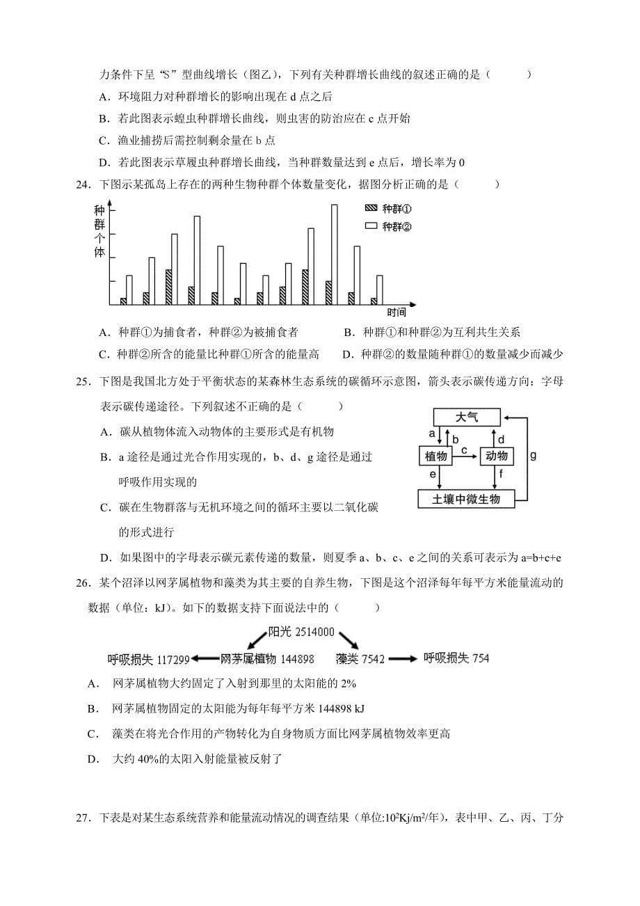 高中生物必修三《稳态与环境》期末质量检测试题二_第5页