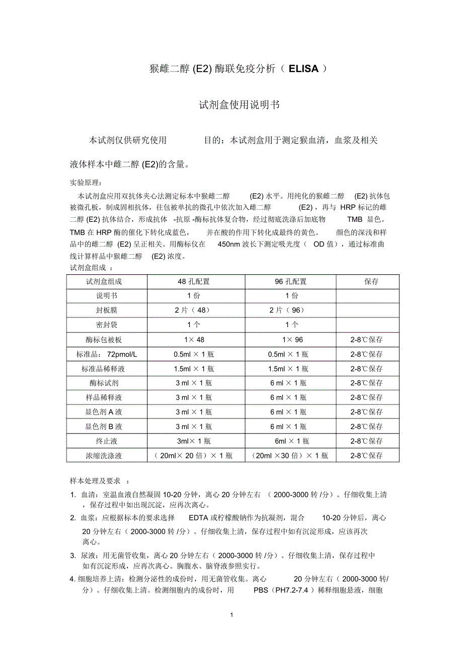 猴雌二醇E2酶联免疫分析ELISA_第1页