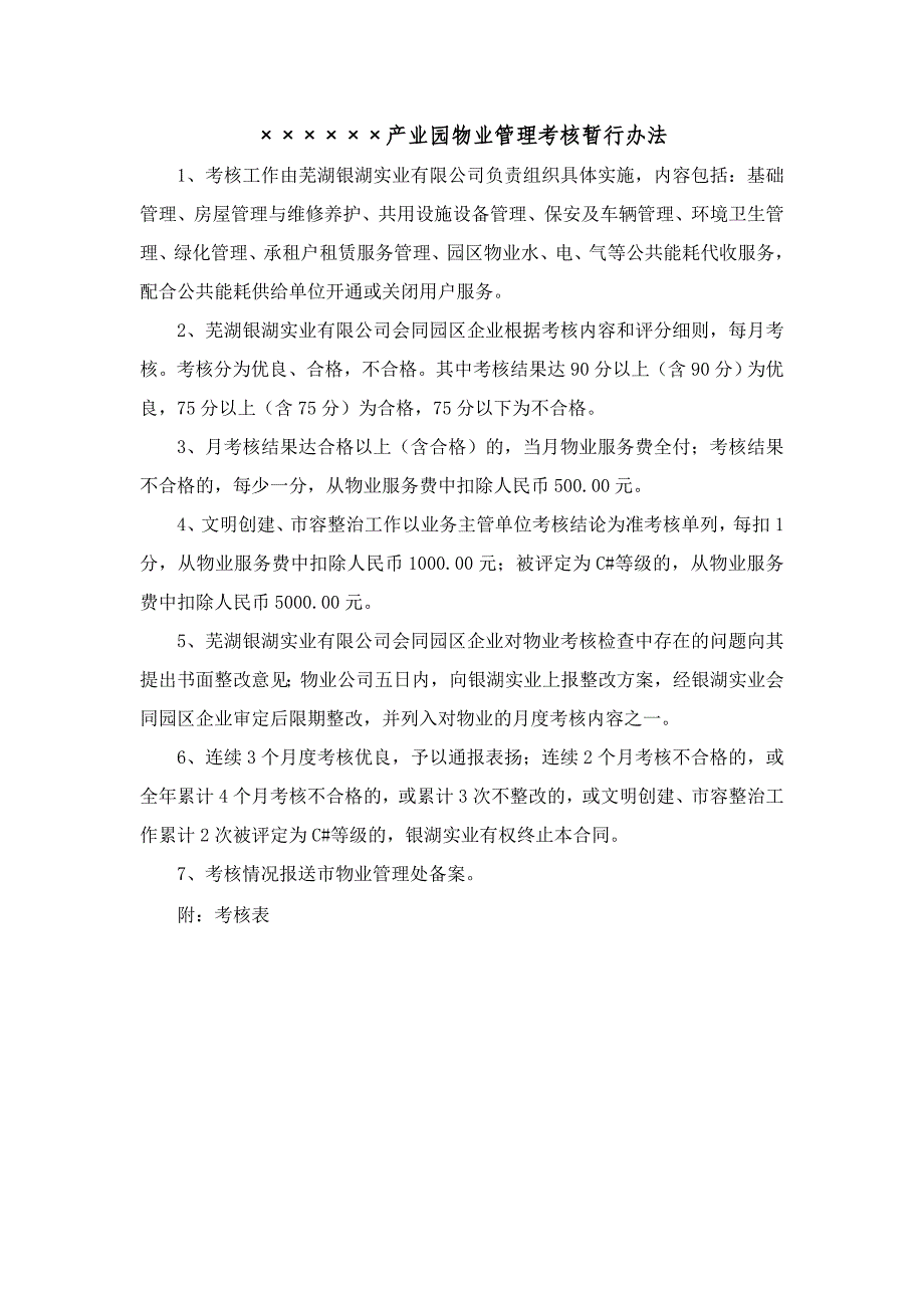 产业园物业管理考核办法及考评表_第1页