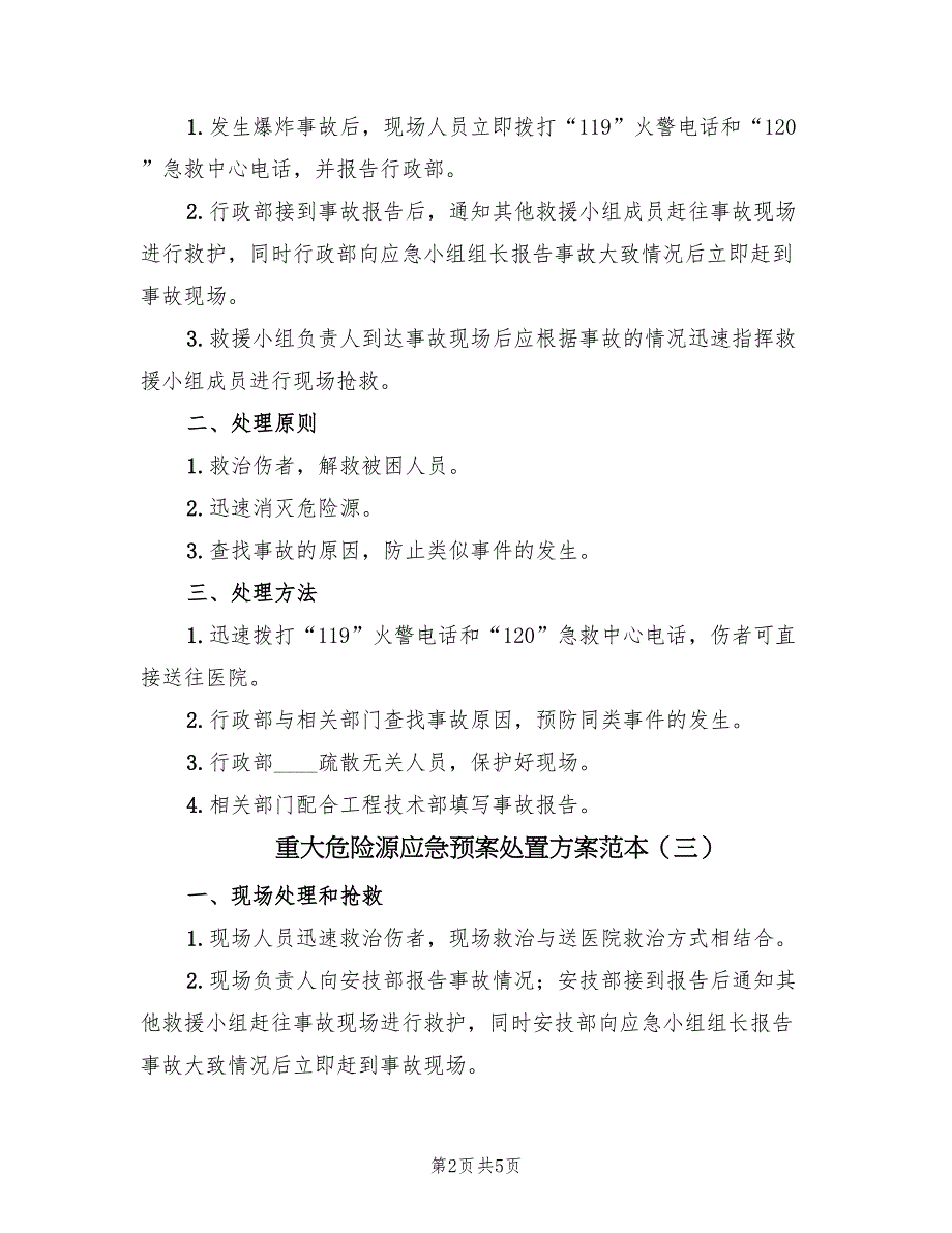 重大危险源应急预案处置方案范本（五篇）_第2页