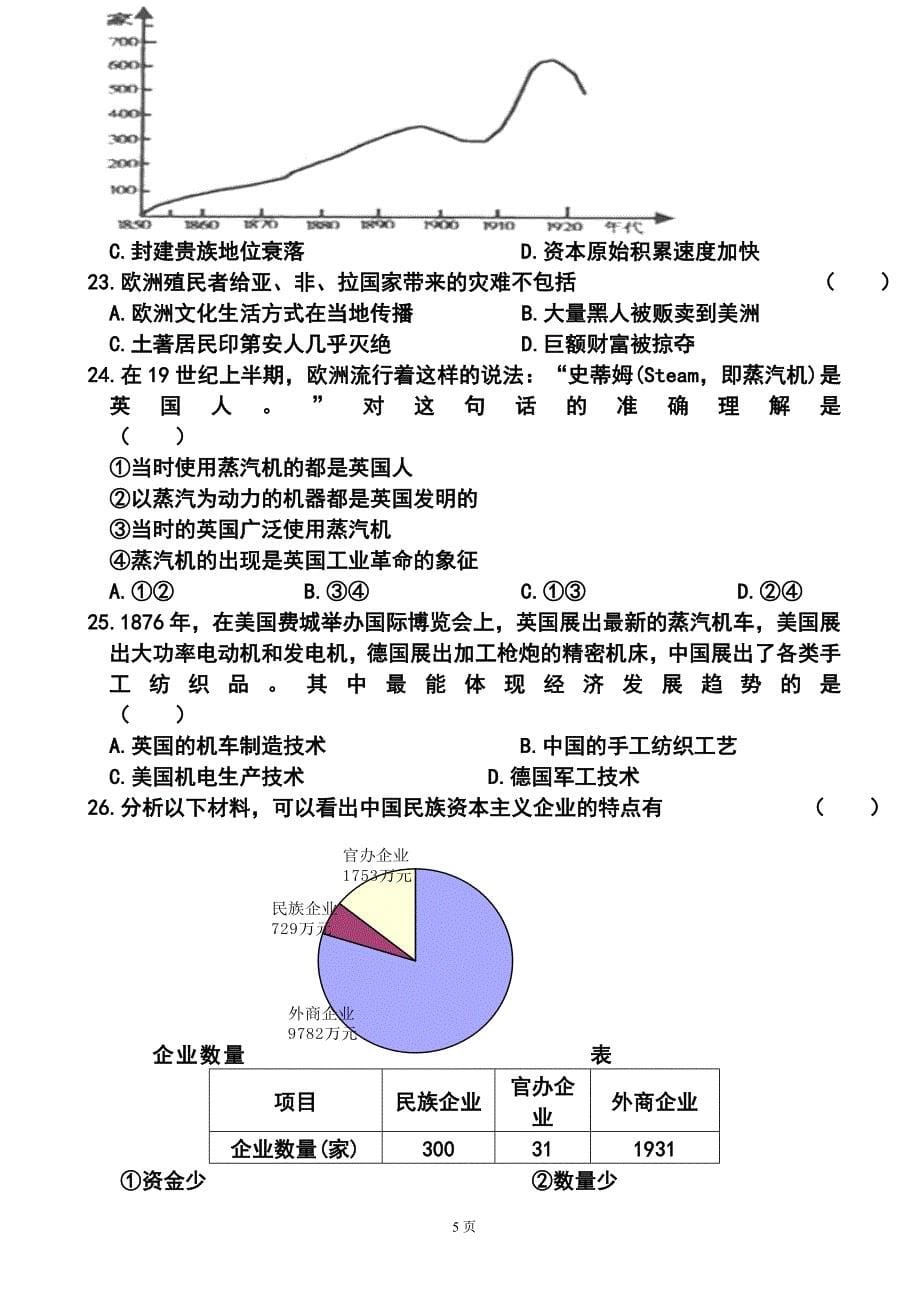 黑龙江省哈尔滨市第三十二中学高三上学期期中考试历史试题&#39;及答案_第5页