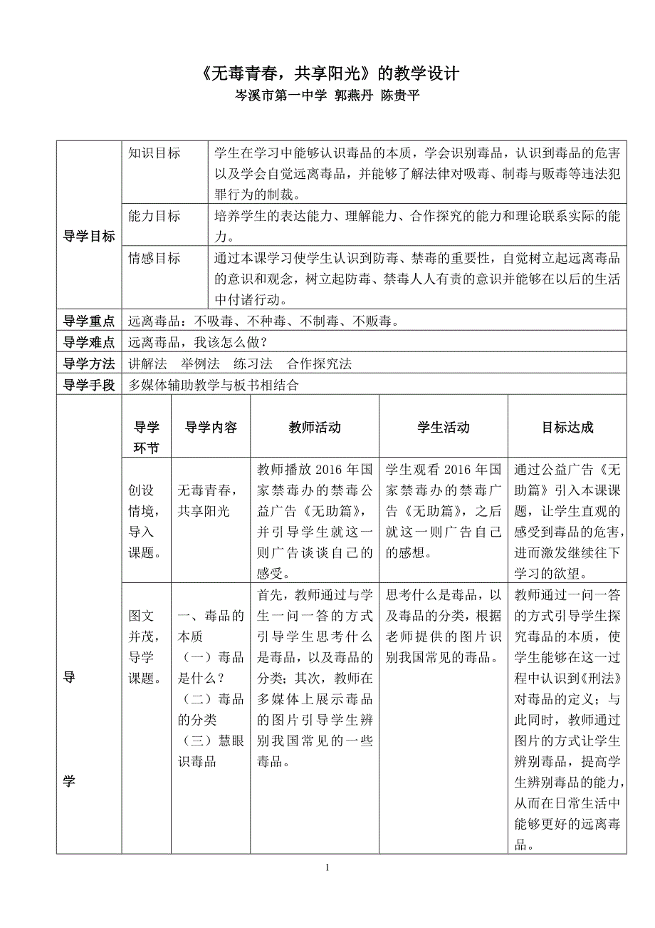 岑溪市第一中学郭燕丹、陈贵平《无毒青春共享阳光》（高中组）.doc_第1页