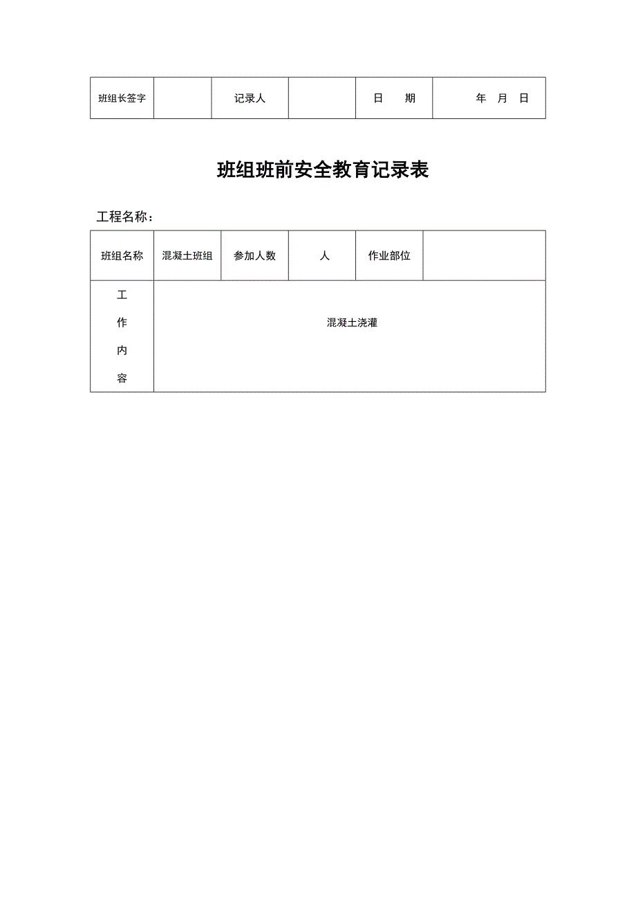 班组班前安全教育记录文稿表_第4页