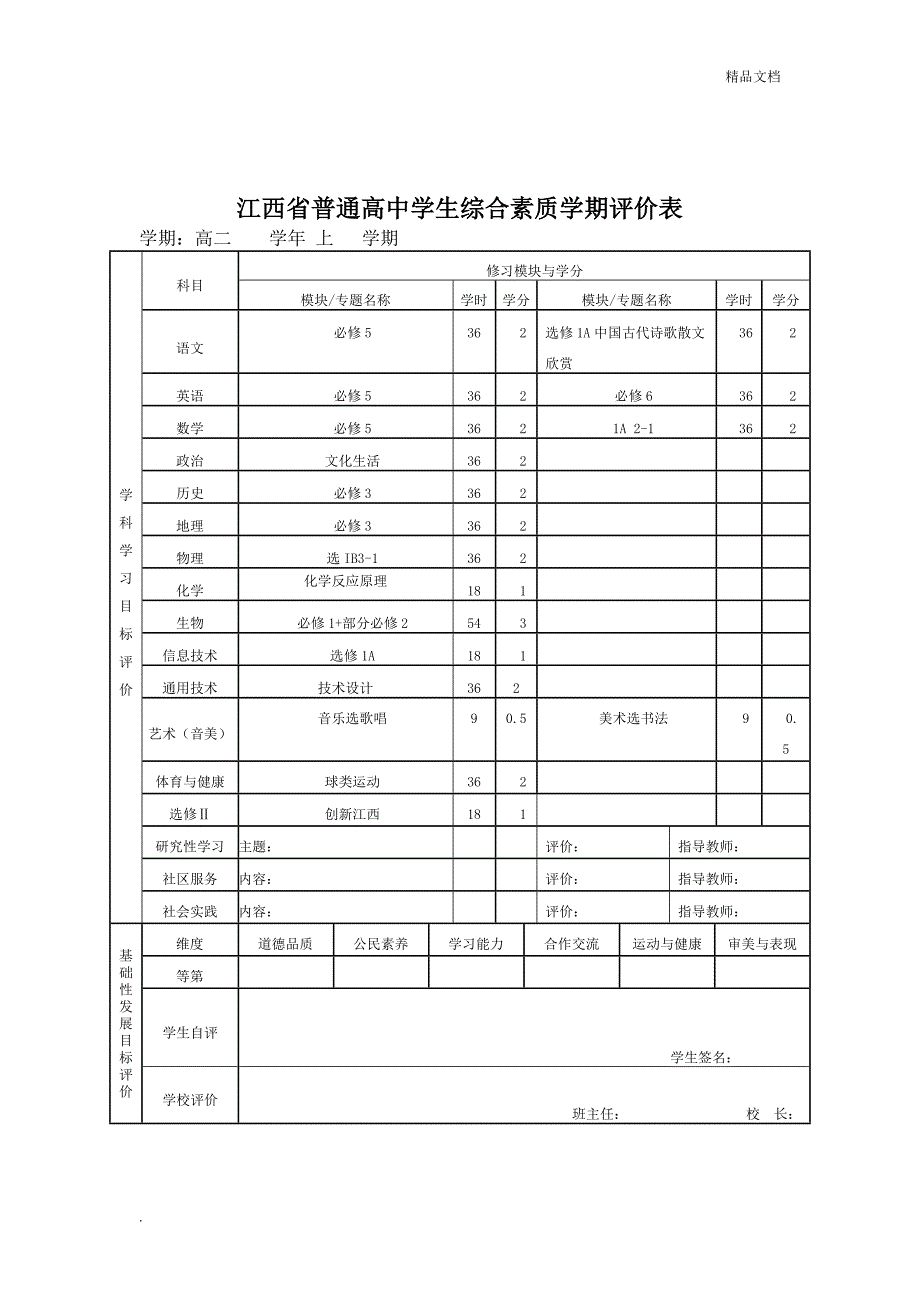 高中毕业生综合素质总评表(理科)_第4页