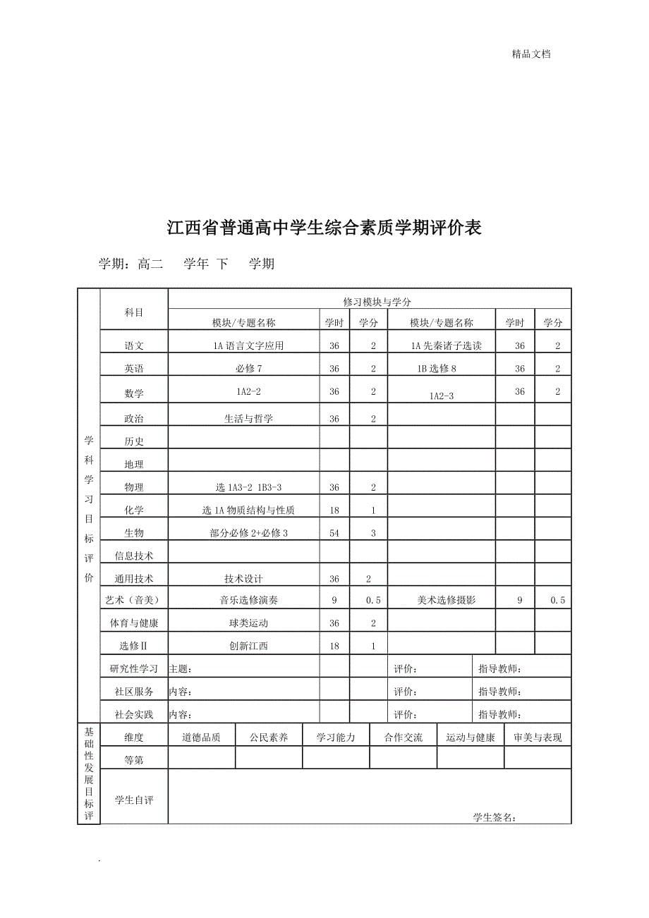 高中毕业生综合素质总评表(理科)_第5页