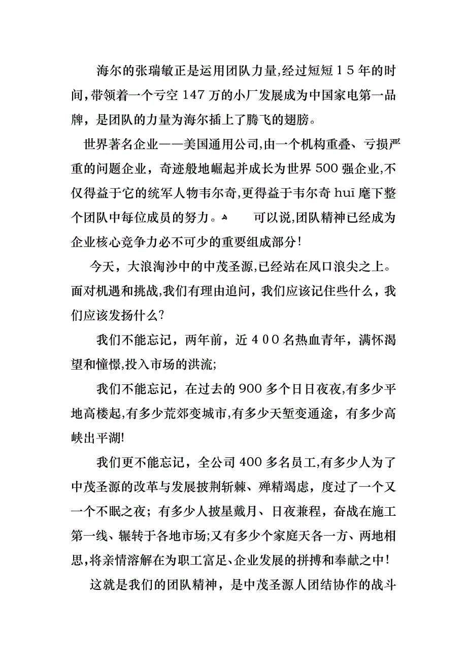 团队精神优秀演讲稿模板五篇_第2页