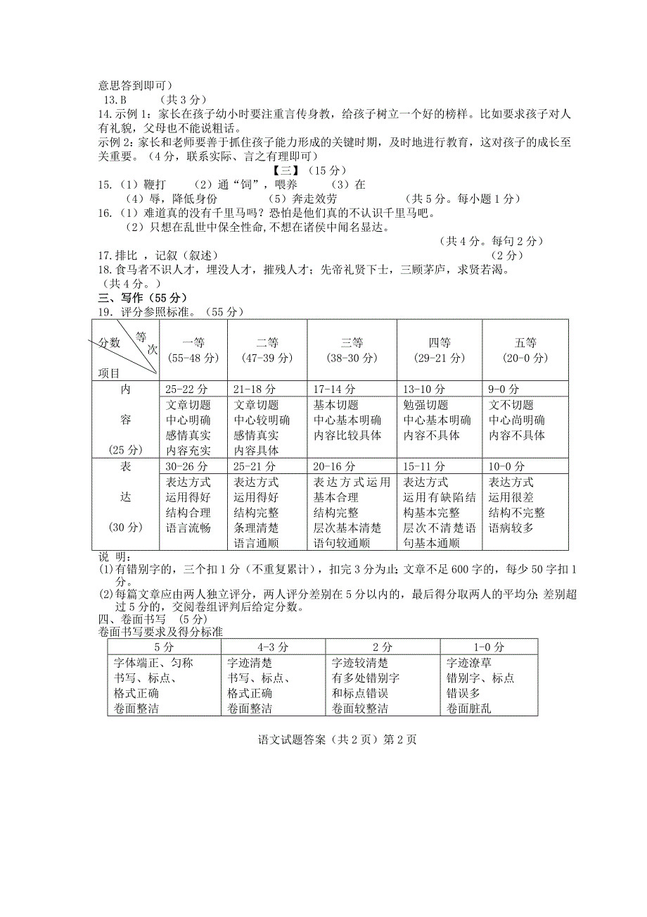 安徽省安庆市2017年中考语文第一次模拟试题答案_第2页