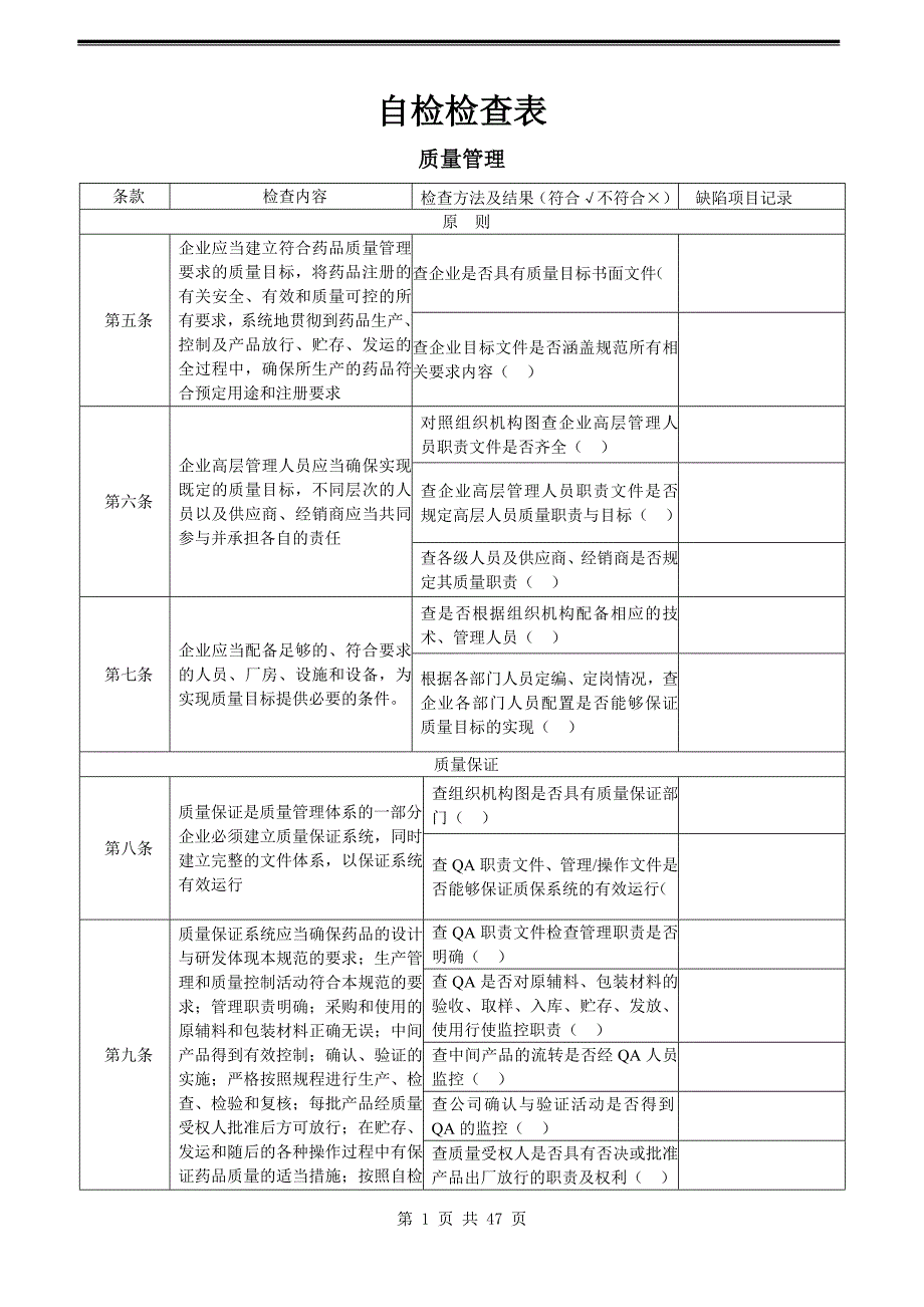 新版GMP自检检查表_第1页