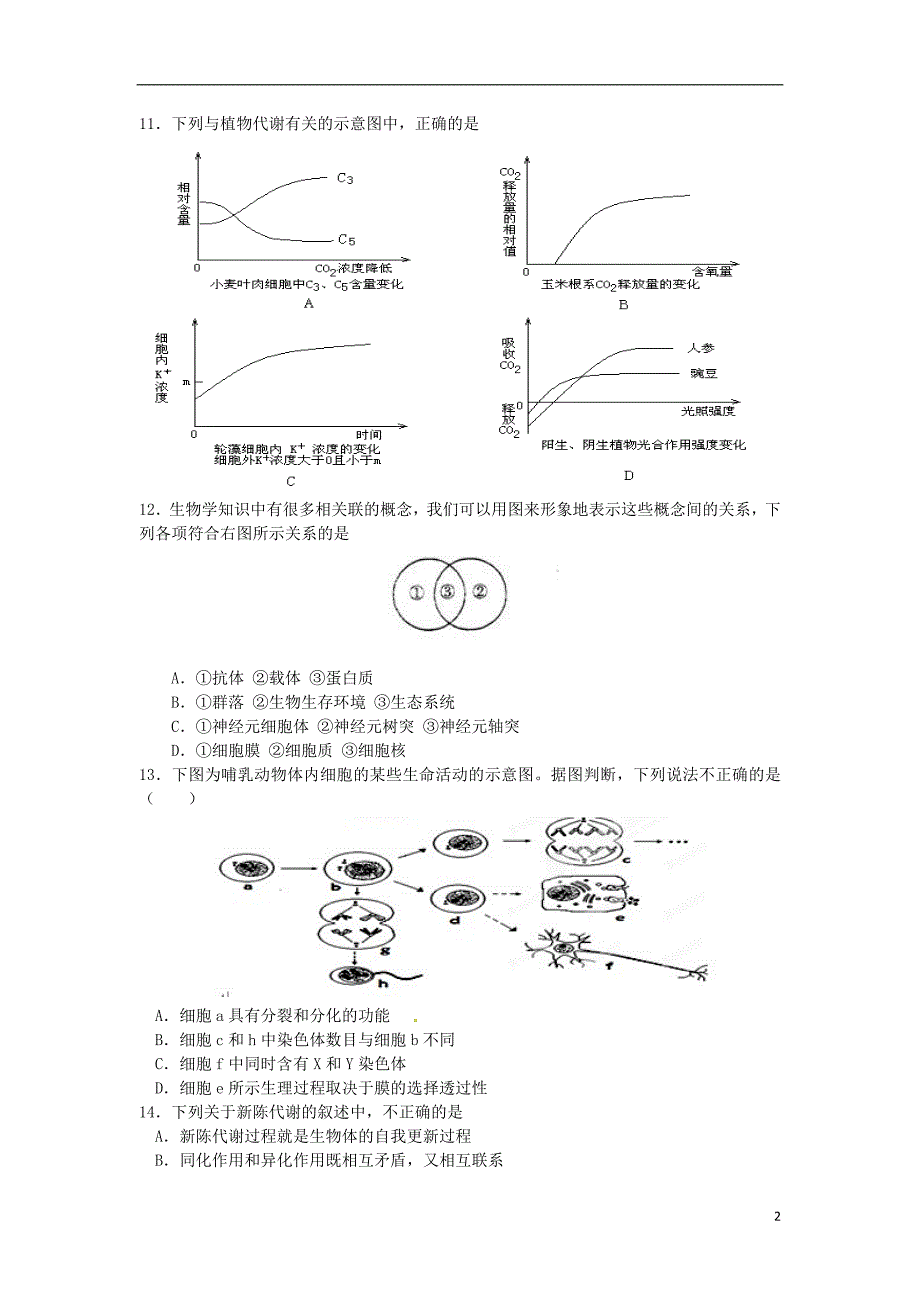 江苏省盱眙县高一生物下学期期初检测试题苏教版_第2页