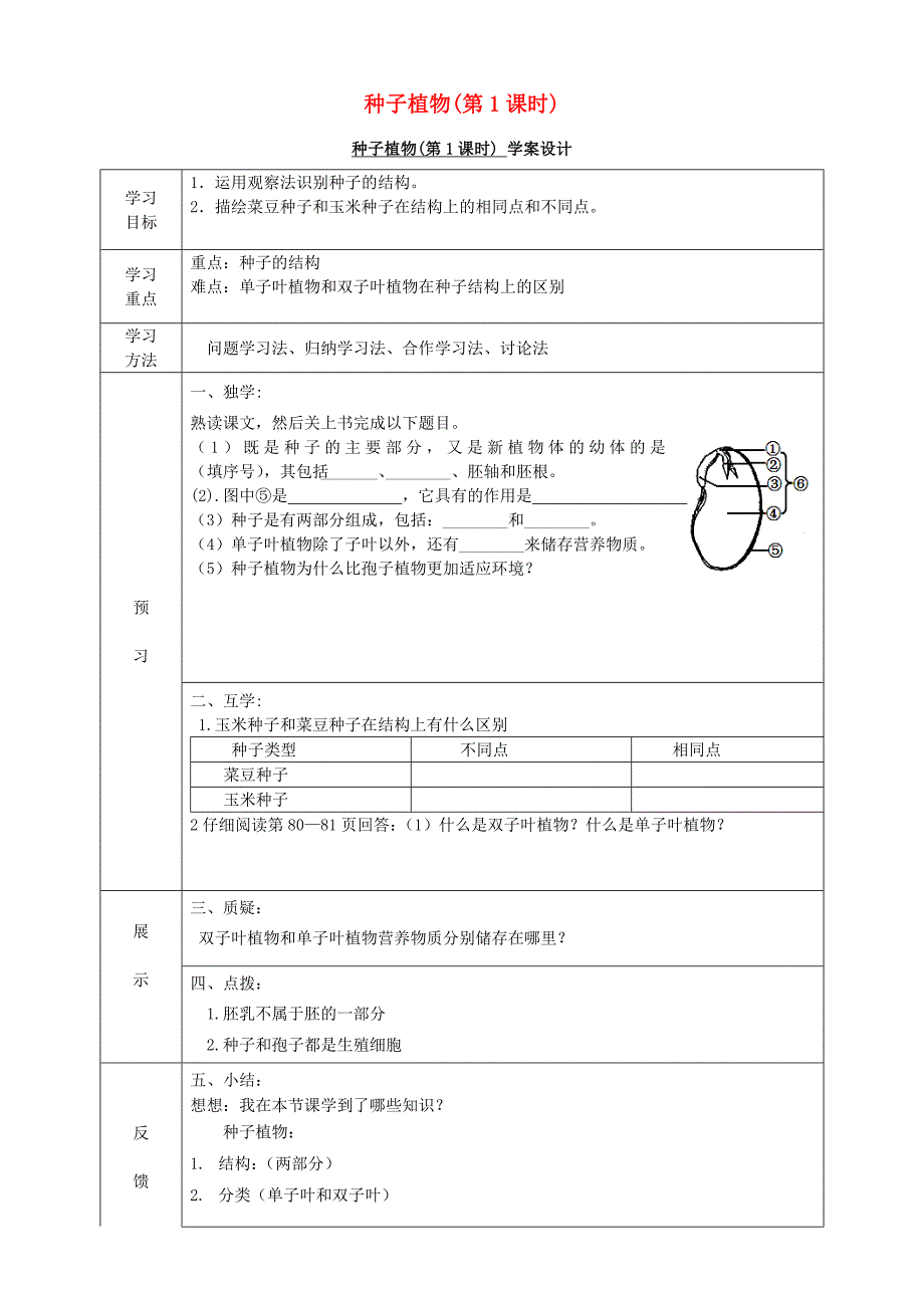 七年级生物上册3.1.2种子植物第1课时导学案无答案新版新人教版_第1页