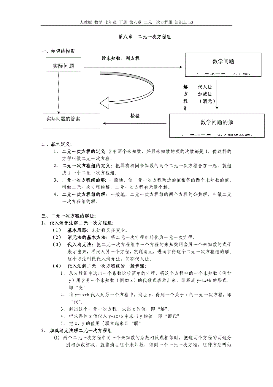 (完整版)人教版数学七年级下册第八章二元一次方程组知识点.doc_第1页