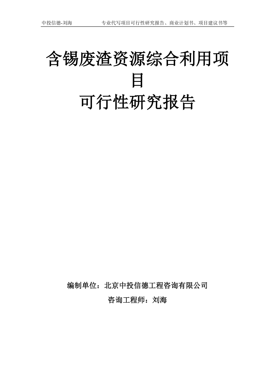 含锡废渣资源综合利用项目可行性研究报告模板备案审批_第1页