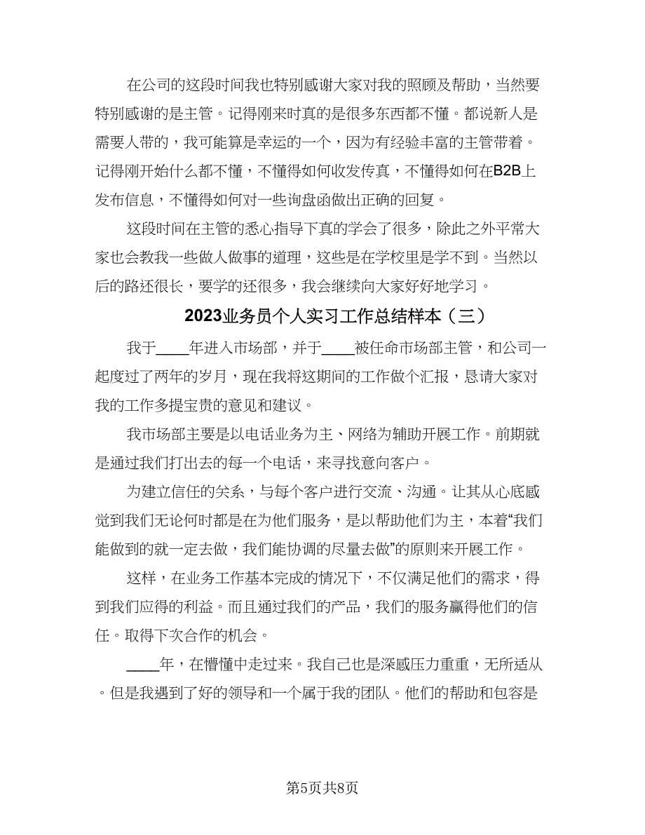 2023业务员个人实习工作总结样本（4篇）.doc_第5页