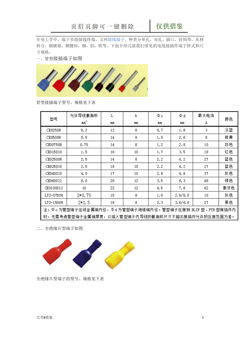 电线端子型号及规格特制材料_第1页