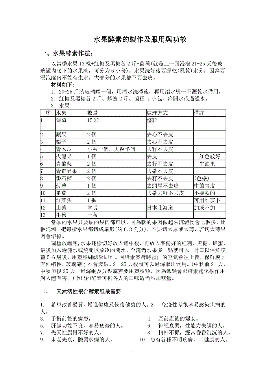 水果酵素的制作及服用与功效_第1页