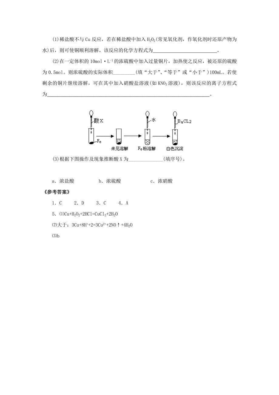 2022年高中化学 第四章 非金属及其化合物 第四节 氨 硝酸 硫酸（第3课时）教案 新人教版必修1_第5页