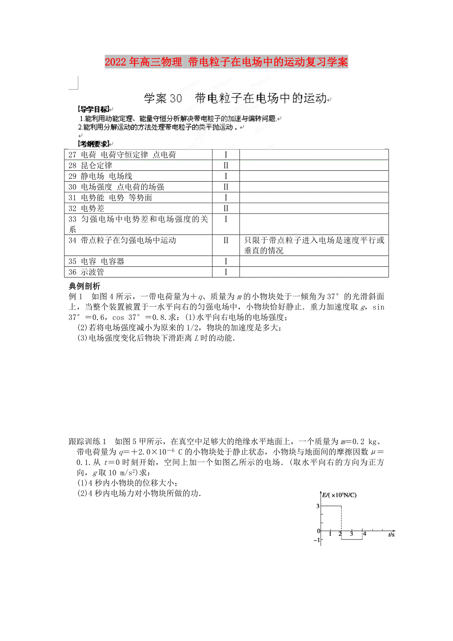 2022年高三物理 带电粒子在电场中的运动复习学案_第1页