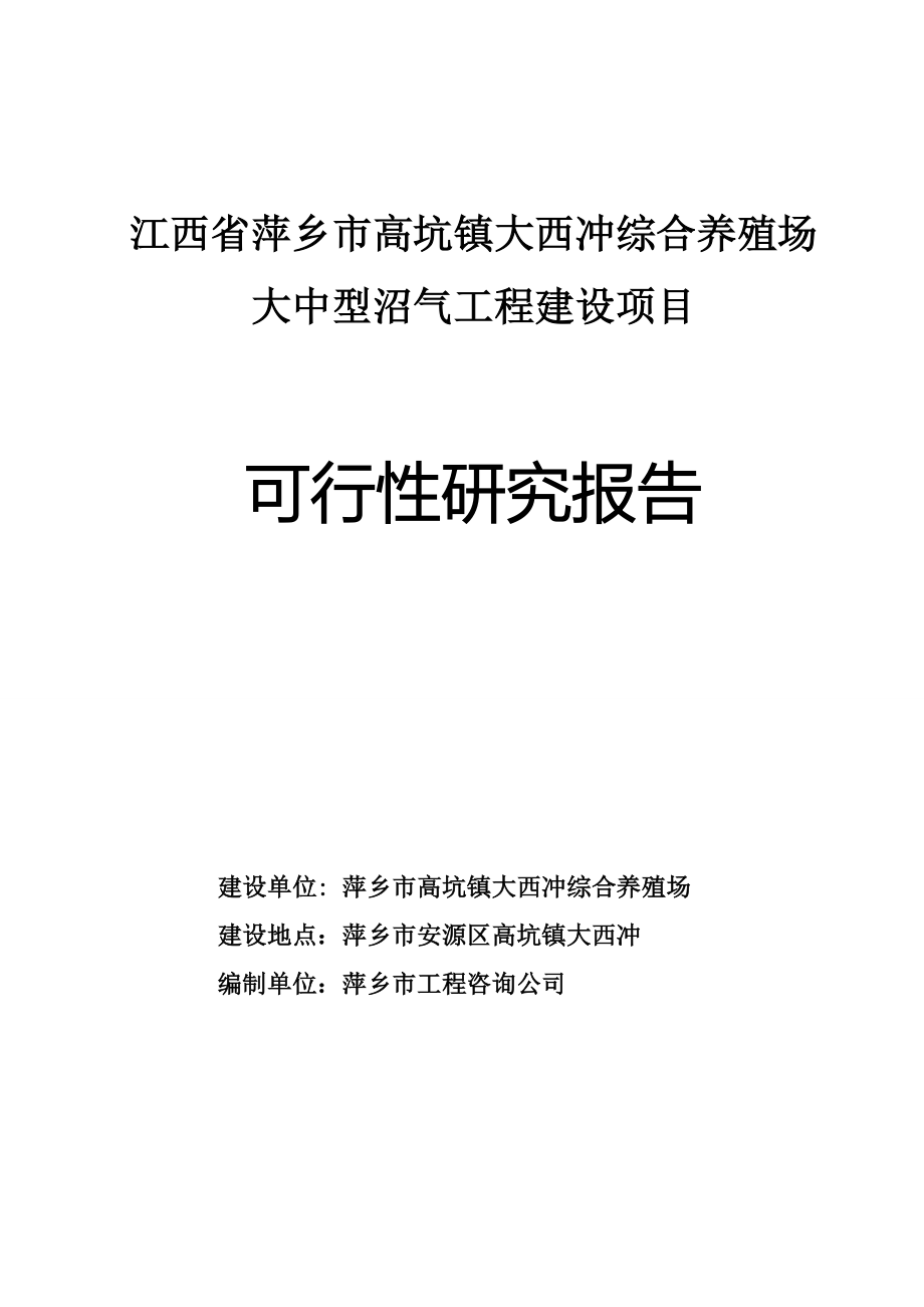 大西冲综合养殖场大中型沼气工程建设项目可行性研究报告_第1页