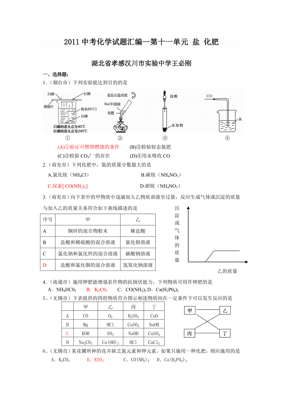 11-2011中考化学试题汇编--第十一单元盐化肥.doc_第1页