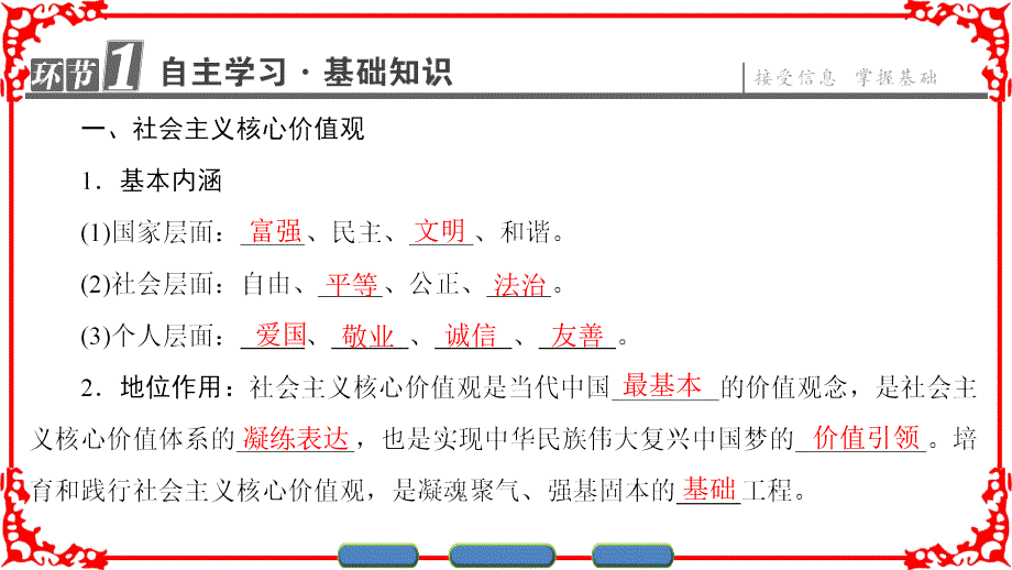 人教版高中政治选修六专题14培育和践行社会主义核心价值观PPT课件1_第3页