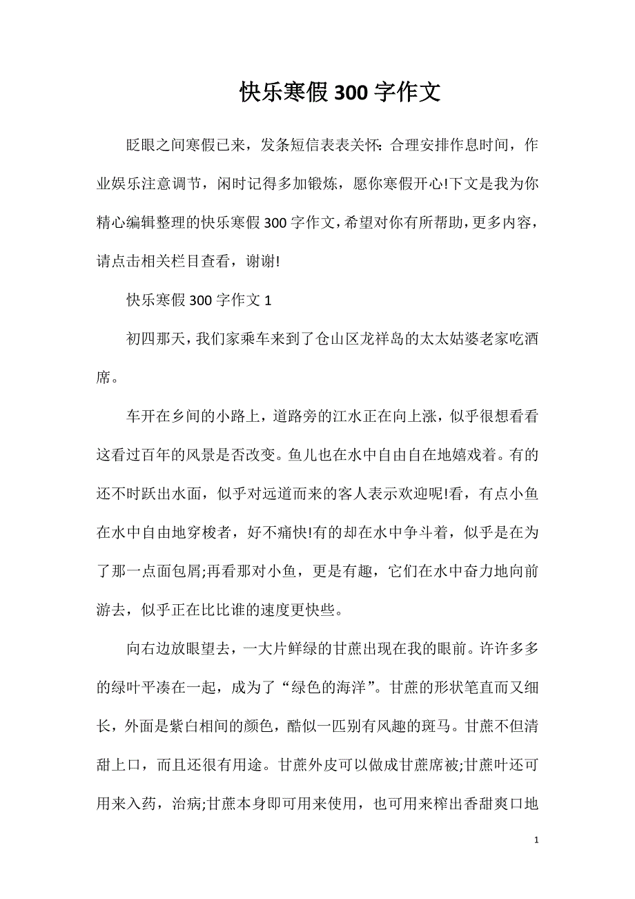 快乐寒假300字作文.doc_第1页