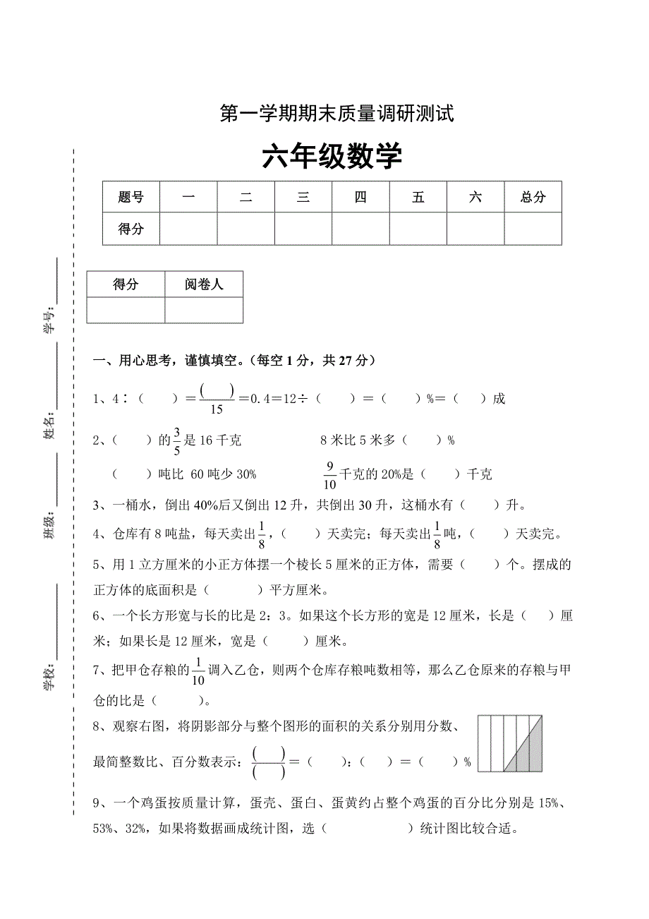 精校版苏教版六年级数学上册期末考试题_第1页