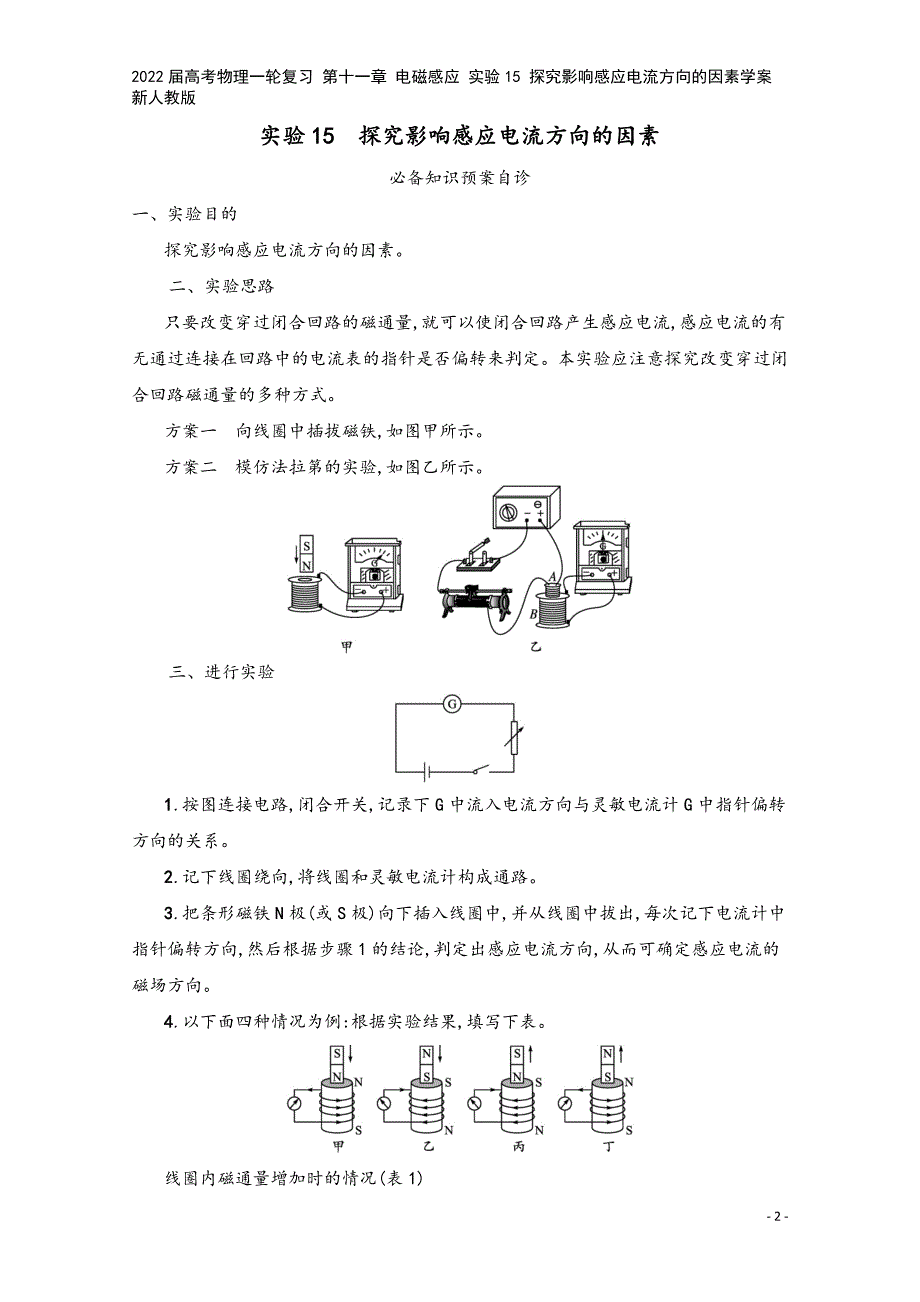 2022届高考物理一轮复习-第十一章-电磁感应-实验15-探究影响感应电流方向的因素学案-新人教版.docx_第2页