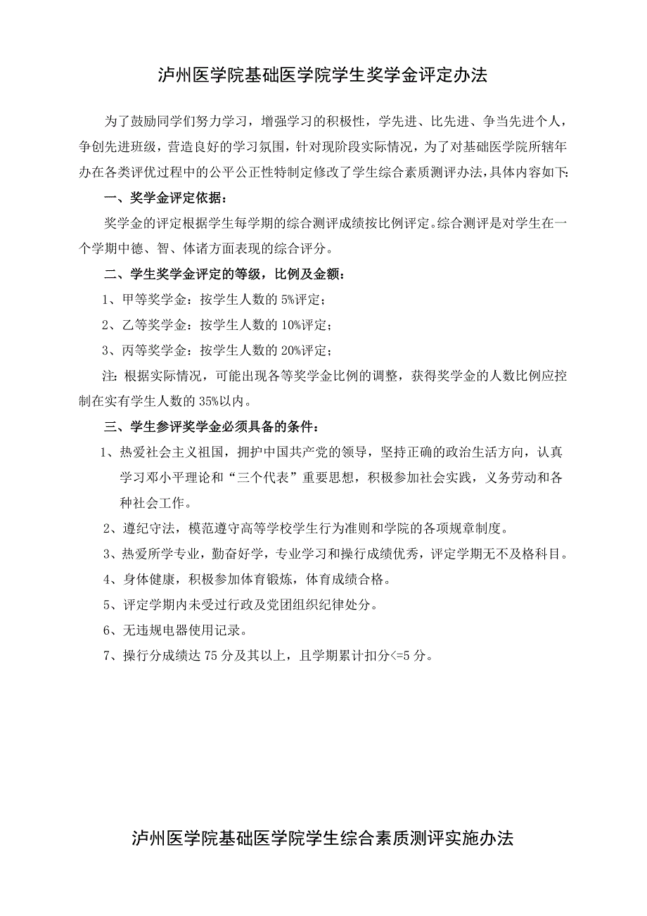 精品资料（2021-2022年收藏的）泸州医学院基础医学院综合测评办法_第1页