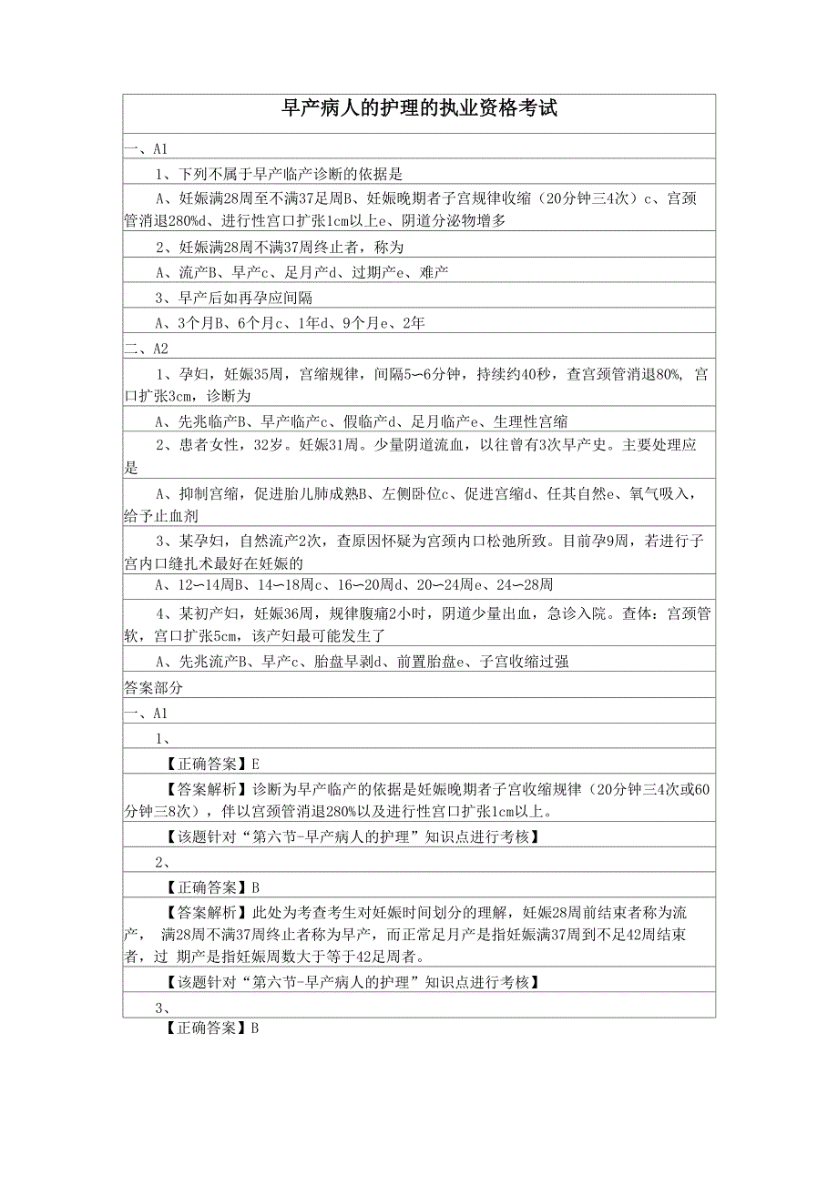 早产病人的护理的执业资格考试_第1页