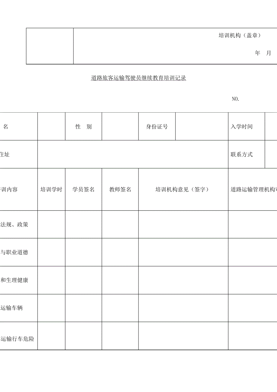 道路运输驾驶员继续教育培训登记表_第2页