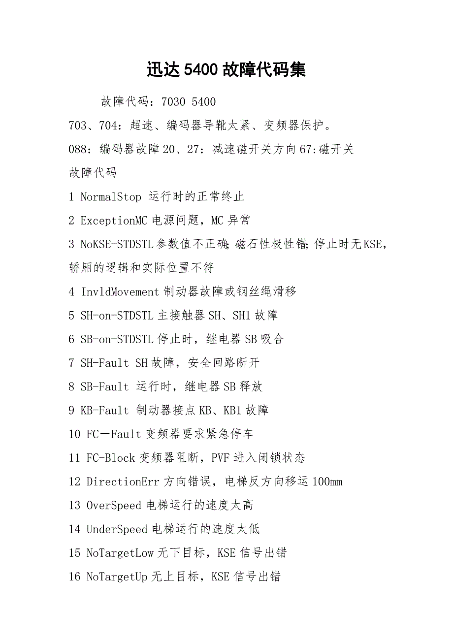 迅达5400故障代码集.docx_第1页