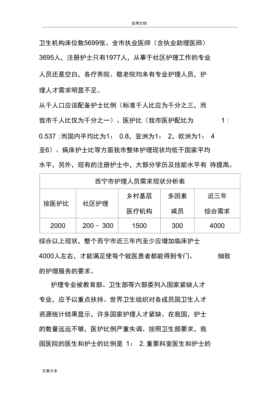 (完整word版)护理人才需求调研报告材料(word文档良心出品)_第3页