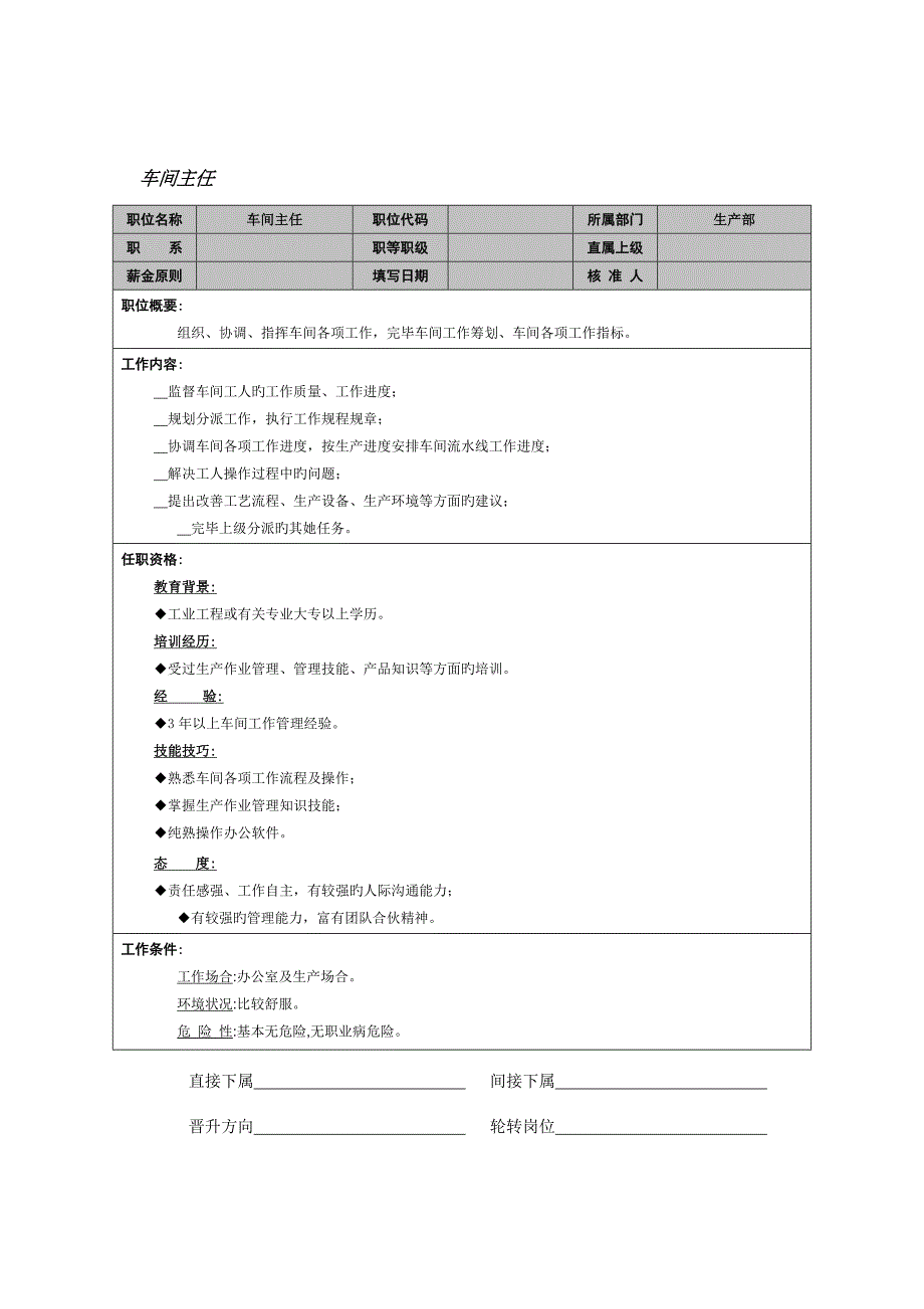 车间主任岗位专项说明书_第1页