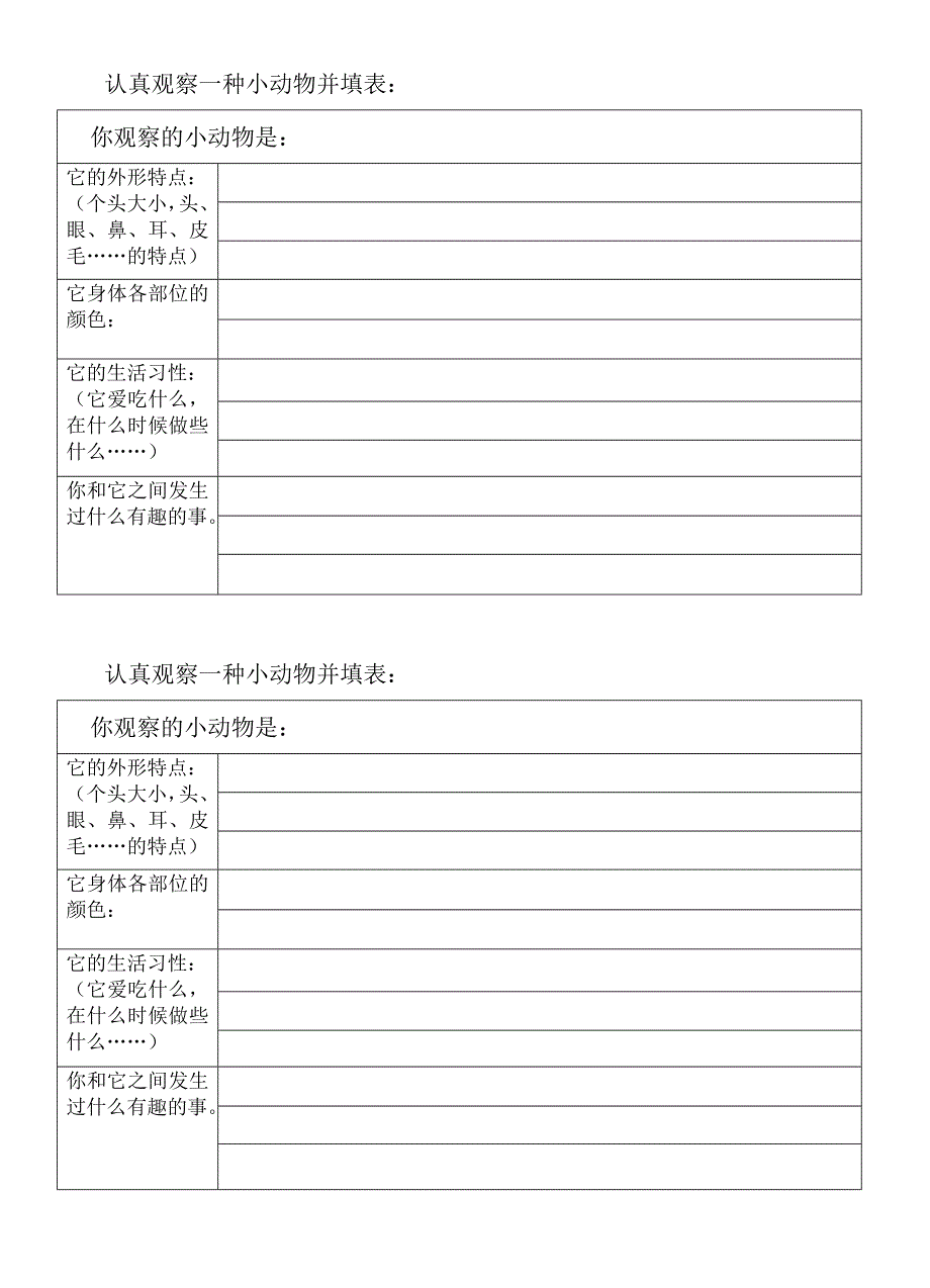 认真观察一种小动物并填表_第1页