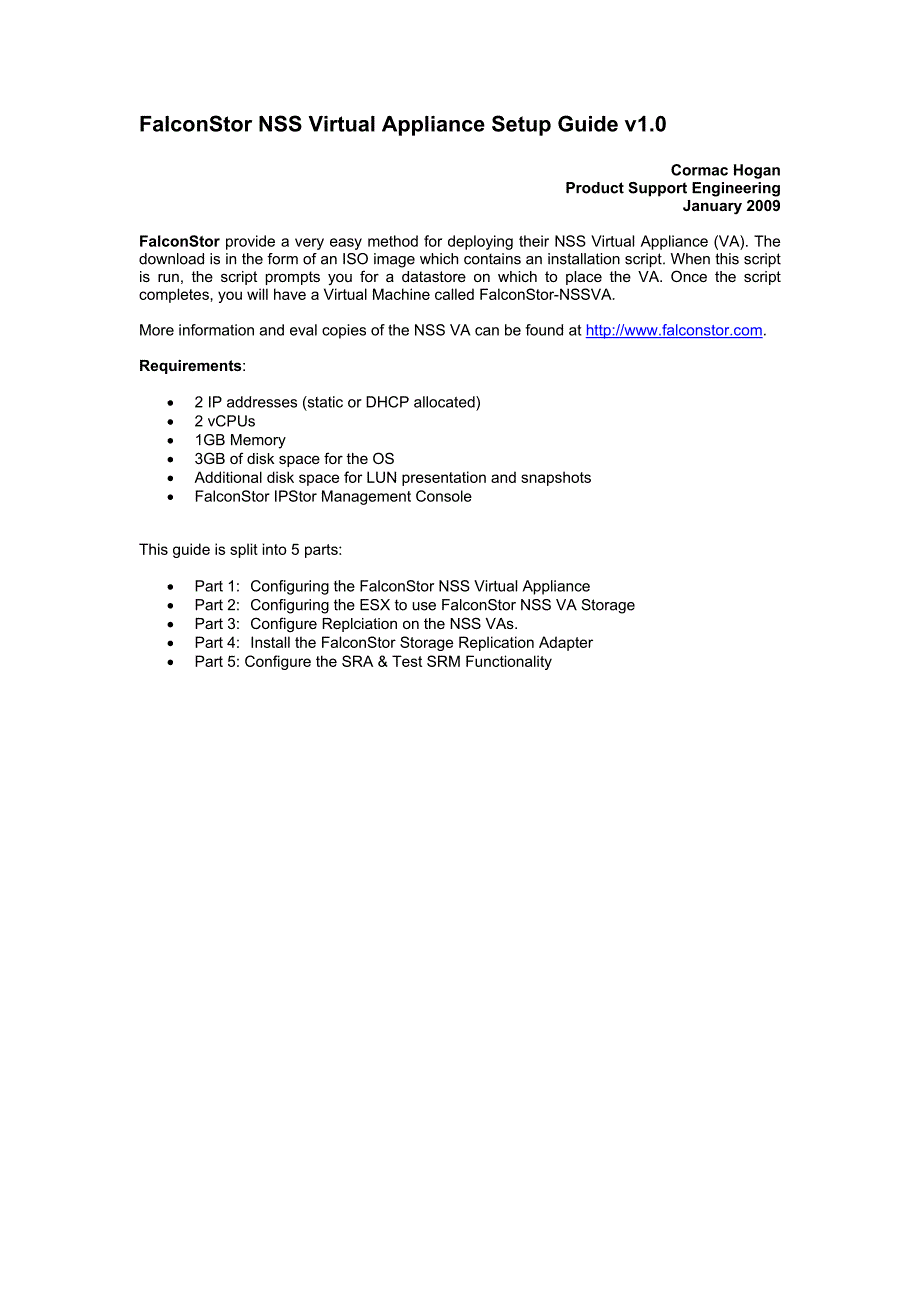 FalconStor NSS Virtual Appliance Setup Guide v1.0_第1页