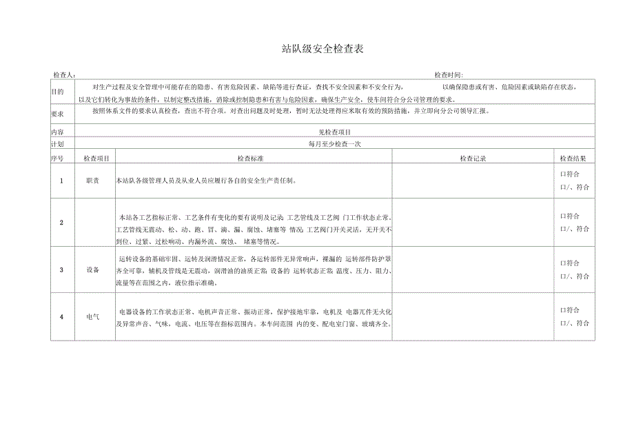 安全检查表(综合、专项、日常、节假日、季节)_第4页