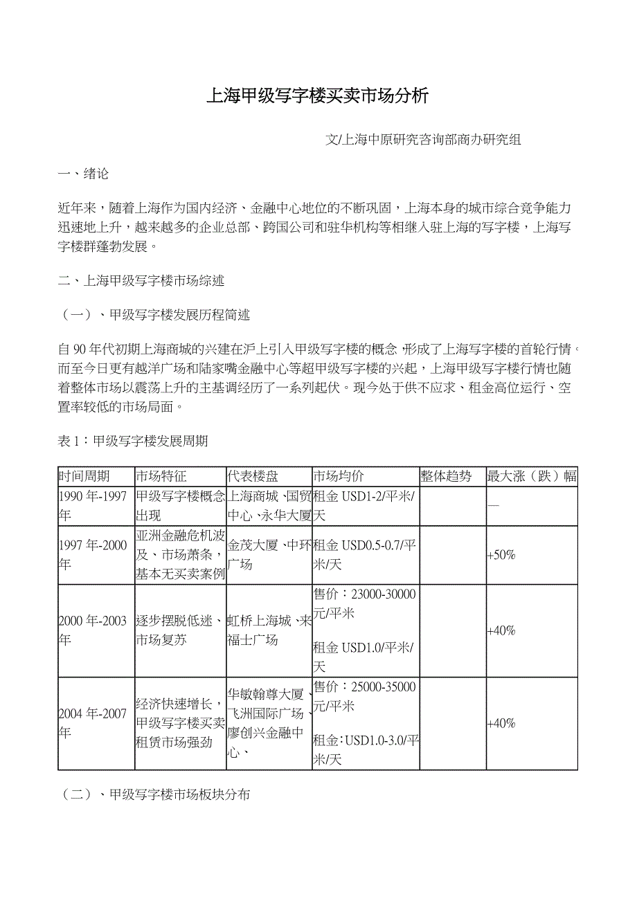 上海甲级写字楼买卖市场分析.doc_第1页