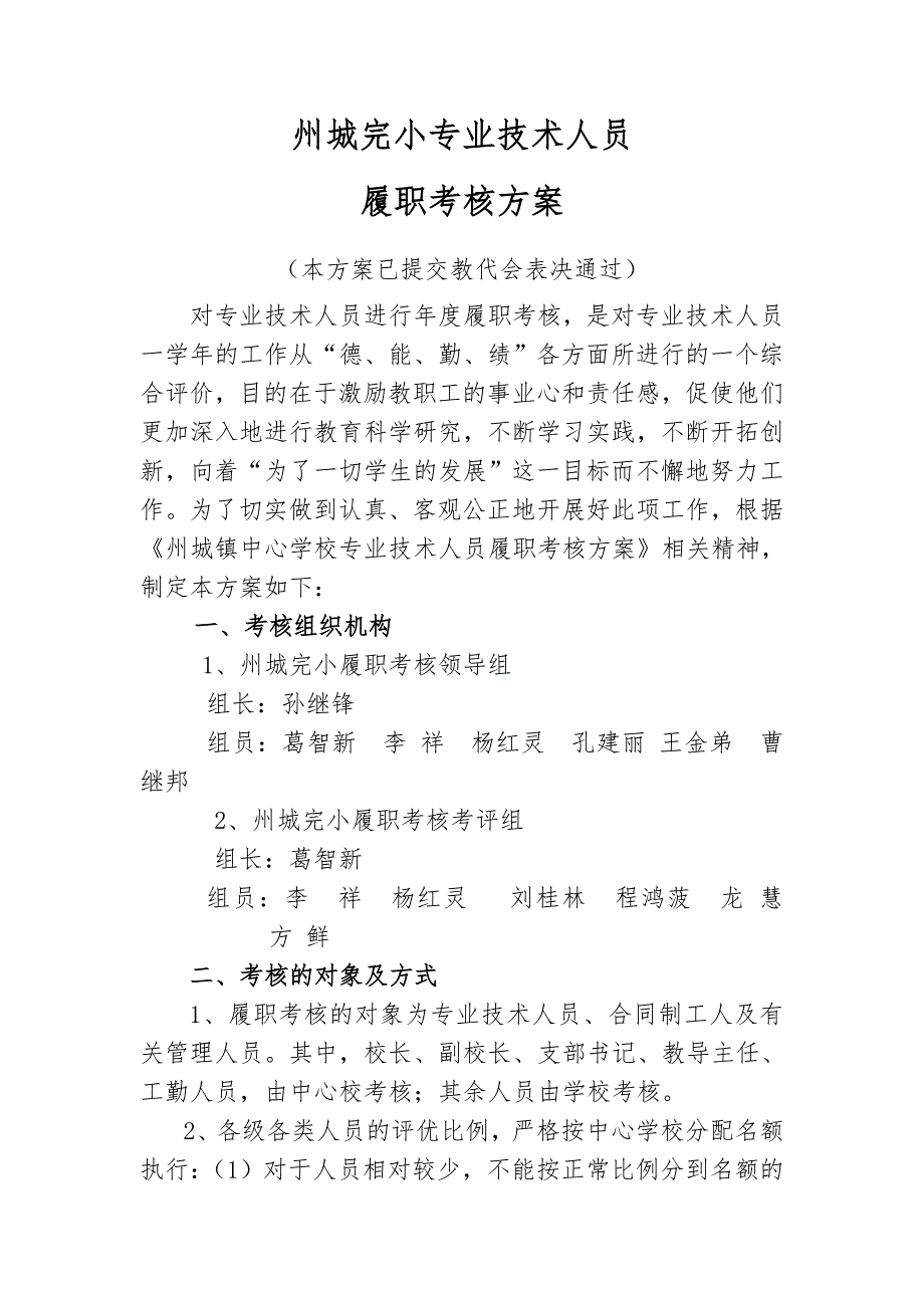 州城完小履职考核专业技术人员方案_第1页