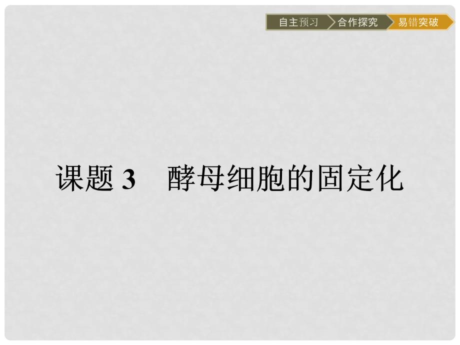 高中生物 专题4 酶的研究与应用 课题3 酵母细胞的固定化课件 新人教版选修1_第1页