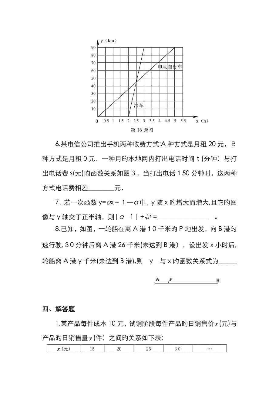 初二数学一次函数的练习题及答案_第5页