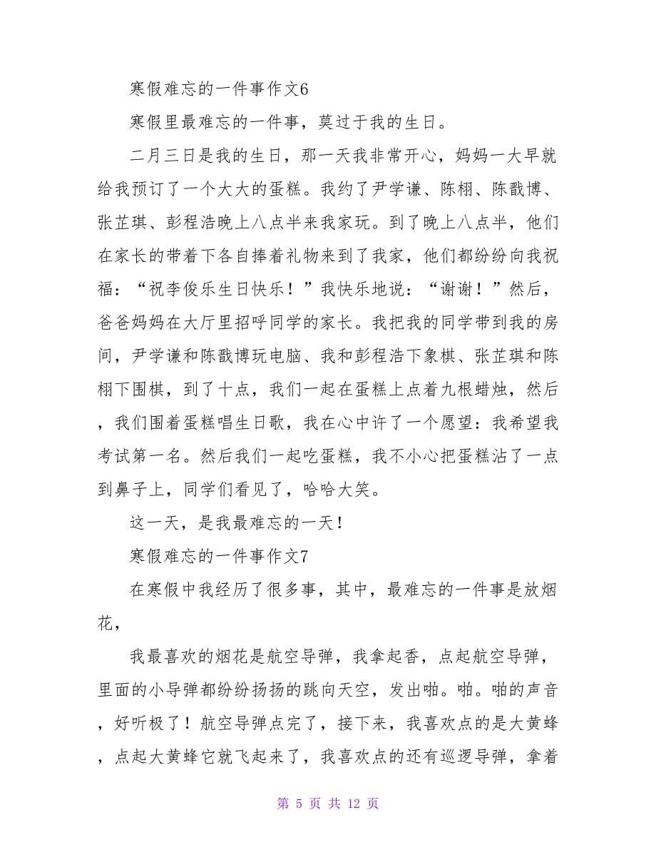 寒假难忘的一件事作文(精选15篇).doc_第5页