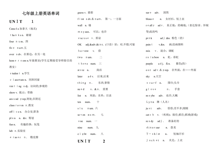 冀教版七年级英语单词_第1页
