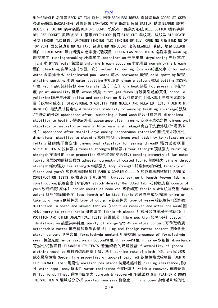 面料名称及面料成份中英文确认表_第2页